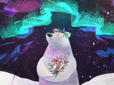 Lullaby Lights art bear boreal children children book illustration childrens illustration concept digital digital art digital painting digitalart illustration lights lullaby night procreate snow song