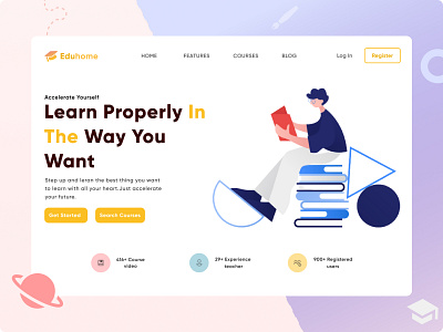 Eduhome Website Design Exploration clean education educational illustration landing learning learning platform minimal online courses student ui ux website website design