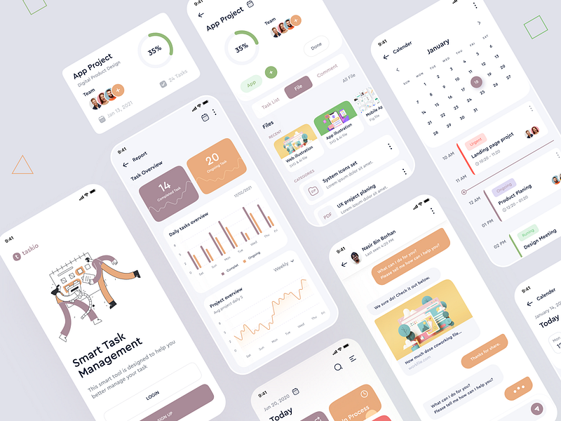 Project Management App app design calendar graph line chart message project project management projects task task list task management task manager tasks top trend top ui ui design ux design