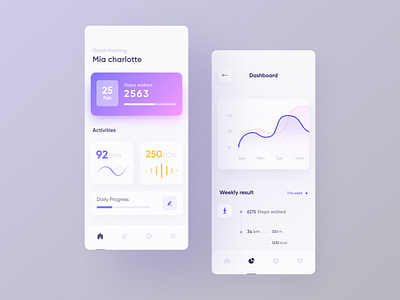 Health activities app Interface activities app dashboard design flat glassmorphism gredient health minimal pie steps trend trendy ui ux