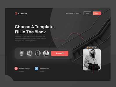 Creatme-Cv Creation Web Design branding builder creative dark dark mode design landing page landingpage mobile product design typography uidesign uxdesign vector web design