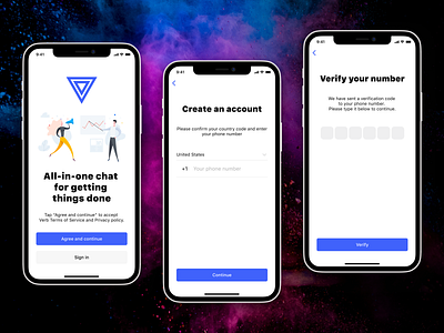 Verb (chat app) sign up screens chat app mobile