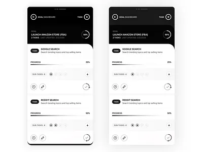 Task App - BW android app blackandwhite clean design flat flat design goals interface ios iphone mobile product design sketch task app to do ui ux web wireframe