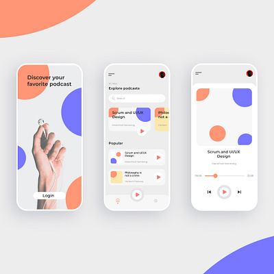 Screen Design Podcast App app app design application design big blue branding design dual color grey hearing modern music orange podcast ui uidesign