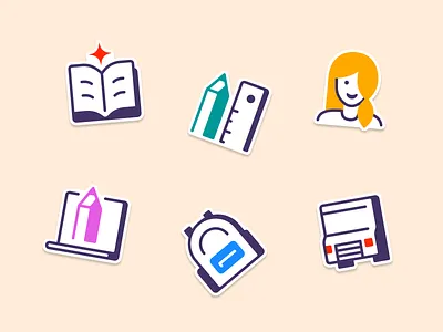 Stickers playground book casual education girl icon icon set icons illustration illustrations line icons pencil perspective rucksuck school spot icons sticker stickers truck whimsical