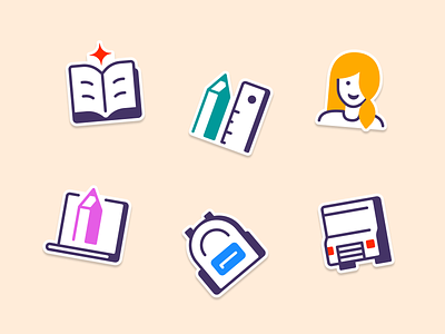 Stickers playground book casual education girl icon icon set icons illustration illustrations line icons pencil perspective rucksuck school spot icons sticker stickers truck whimsical