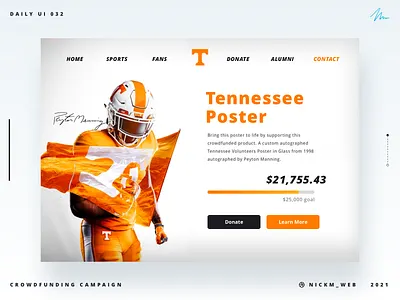 Tennessee Poster | Daily UI Challenge 032 (Crowdfunding) crowdfunding crowdfunding campaign daily daily ui challenge dailyui dailyuichallenge football tennessee vols