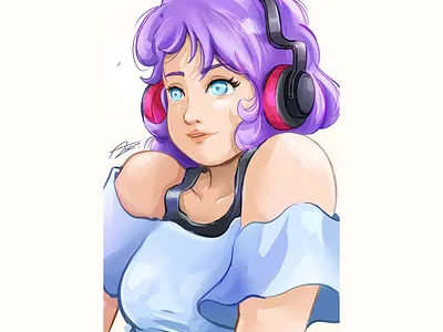 Girl with headphones anime girl digital illustration digital painting digitalart illustration