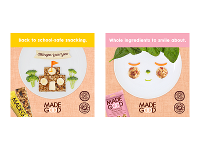 Madegood social graphics for school lunches cereal cute food branding food illustration food photography kids branding organic food photo manipulation snacks