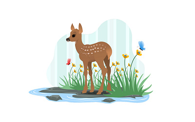 Deer vector illustration Concept for Children book butterfly cartoon character children book illustration childrens illustration deer illustration digital art hero illustration illustration stone vector art vector illustration watercolor
