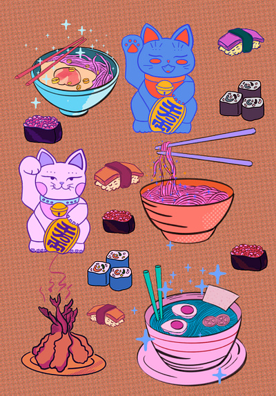 2 art cat digitalart food illustraion illustration illustration art japanese food manekineko ramen