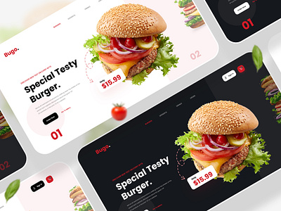 Bugo.- Restaurant Web UI Concept | black branding clean creative dark design graphic design light new red restaurant restaurant branding ui ux web design white