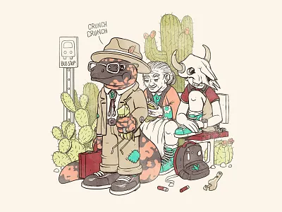 Desert City No. 1 arizona art bus bus stop cactus character design desert design gila monster illustration skull