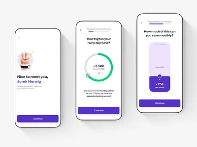 Fintech Onboarding Funnel app app design berlin conversational ui draggable slider fintech greeting interaction design joy of use minimal onboarding flow ui wheel slider