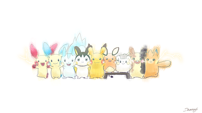 Pika Clones cute dedenne digital emolga illustration minun morpeko pachirisu pawmo pikachu plusle togedemaru