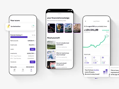 Banking App Overviews app app design article banking berlin blog bonds credit card dashboard depot fintech insights investing minimal overview simplicity startup stocks stories ui