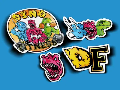 Dino Fitness Stationery 70s 80s branding business card business card mockup dinosaur dinosaurs fitness gym gym logo illustrated logo illustrative illustrator logo logodesign retro stickers strength training vintage