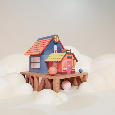House in the clouds 3d cinema4d clouds colors design house illus illustration