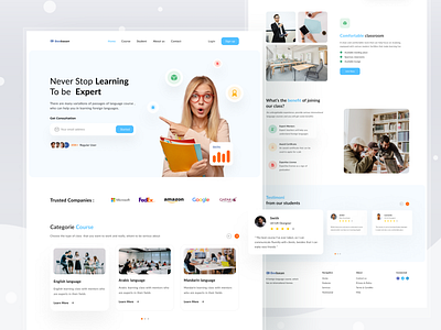 Language Course Website Exploration awesome design branding clean clean ui course design interface landing page learning ui uidesign uiux web design website