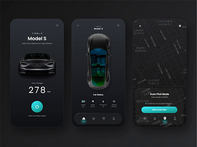 Electric Car App Design - Plainthing Playoff after effects animation dark design electric electric car future go green map mobile motion graphics nature playoff smart car smart device sport tesla ui ui design web design