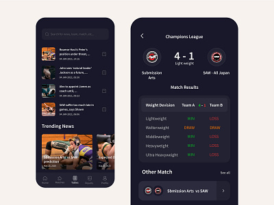 League App android android app app app design application athlete competition dark ui fitness gym ios ios app league ui ui design ui ux design user experience user interface ux design wrestling