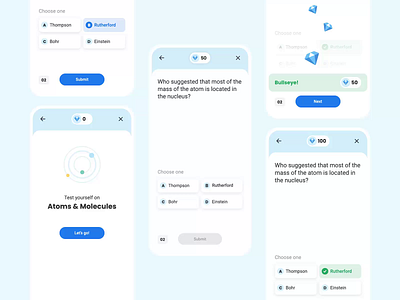 Quiz Gems 2d animation answer design education elearning gamification gems illustration minimal motion motion design product questions quiz school study ui vector win