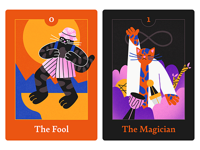 cat tarot cards cat flat illustration illustration illustrator limited palette major arcana procreate tarot the fool the magician