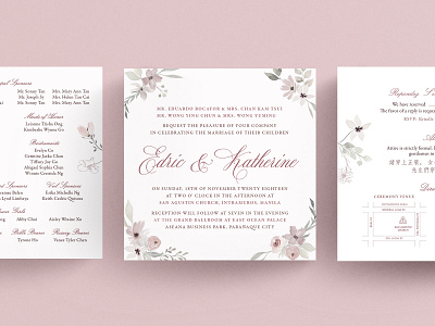 Watercolor Floral Wedding Invitation dainty elegant floral invitation layout watercolor wedding