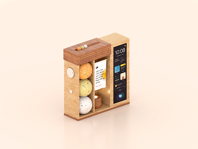 Smart Home Device (Concept) 3d 3d art arnold render c4d cinema4d concept art concept design futuristic japanese style materials physical product physical render quotes ui realistic 3d smart device smart home app smart speaker widgets wood