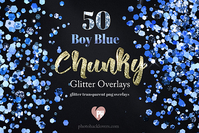 Chunky Blue Glitter Overlays - 50 blue Glitter Pngs