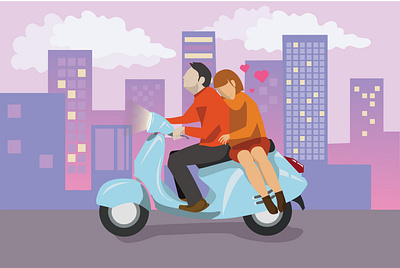 Valentine on Vespa Flat Illustration background cartoon couple design flat girl happy heart honeymoon illustration lifestyle love people romance romantic scooter travel vector wedding woman