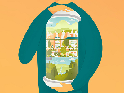 Green City in a Capsule capsule city city illustration clean city eco eco friendly ecological forest future green green city hands illustration mountain recycle sofia stacked streets sustainable trees