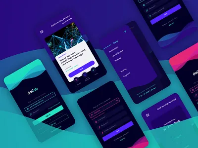 Dailab App app article board daily design knowledge log in page menu mobile sign in ui ux vivid colors waves