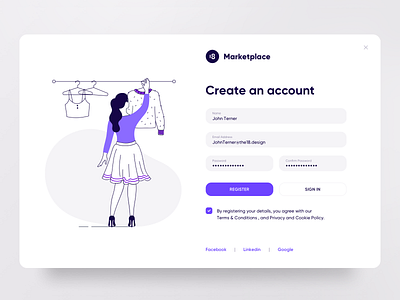 Marketplace KIT 18design account character clean clean ui color illustration interface login marketplace minimalism register registration singup ui ui8 ui8net uidesign uikit vector