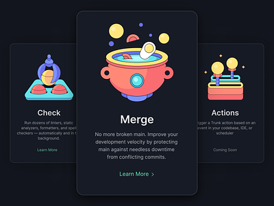 Trunk Technologies Cards Illustrations actions app illustrations cards design cards illustrations check clean code development illustration interface illustration main page illustration merge onboarding perfect colors product illustrations technologies ui vector illustration web web illustrations