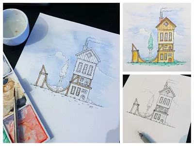 J - 2020 36daysoftype building cloud dhultin house hultin illustration j miniramp sk8 skateboard smoke tree type typography