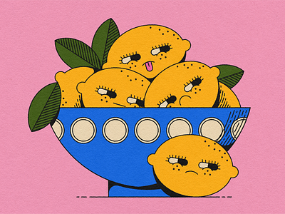 Sourpuss bowl fruit bowl illustration leaves lemon lemons line art sour sourpus texture