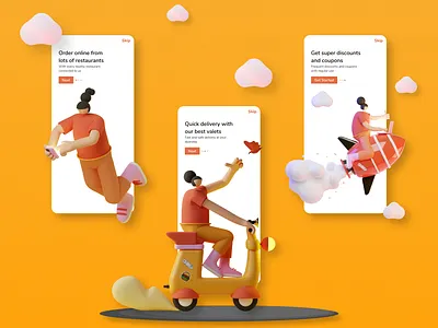 Onboarding Designs For Food Delivery App 3d app behance behance project design dribbble dribbble best shot figma food food app food delivery mobile onboarding ui ui design uiux