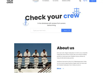 Check your crew - landing page design flat landing logo minimal sailor sea ui ux vector web website