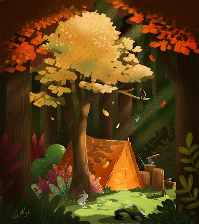 The perfect spot autum camping campsite forest illustration nature plants procreate tent trees