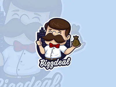 Bizzdeal Logo branding business man business mascot cartoon electrical illustration logo retro cartoon retro design retro logo vector