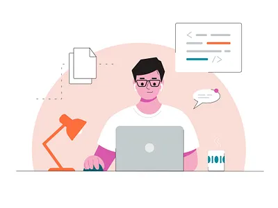 Programmer at the home office avatar binary character characters code coder data design icons illustration laptop logo notebook options programmer programming soft template ui vector