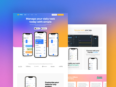 Daily task management app Website landing page app app design app landing page app ui design branding design minimal time management time management app ui ux web app