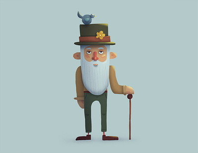 Old man art bird character character design concept flat flat character flat illustration illustration man