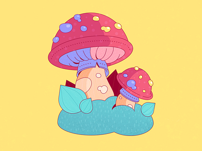 Cute mushroom color illustration affinitydesigner colors creative work cute illustration flat illustration green greens illustration line mushrooms mushrooms illustration nature nature illustration pink plant vector illustration yellow