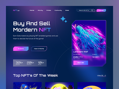 NFT landing page UI Design app app design app ui design branding cryptocurrenct design illustration minimal nft nft lanfing page nft website nftart ui ux web landing page web ui website website design