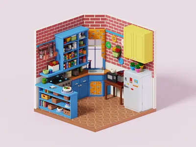 Voxel Kitchen from Friends 3d 3d art digitalart fanart friends illustration isometric kitchen magicavoxel room voxel voxel room voxelart