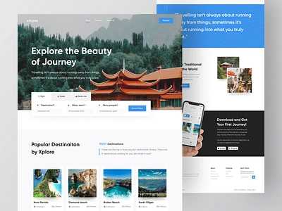 Xplore - Travel Website Version 🗺 agency app beach card explore flight journey landing landing page landingpage touris tourism travel traveler traveling trip view web website workflow