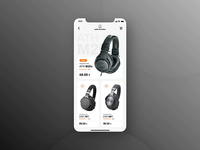 UI design for mobile version of Audiophile E-commerce add to cart aesthetic animation audio audiophile black and white clean design design e commerce app ecommerce headphones interaction interface minimalistic modern design music prototype animation ui ui design