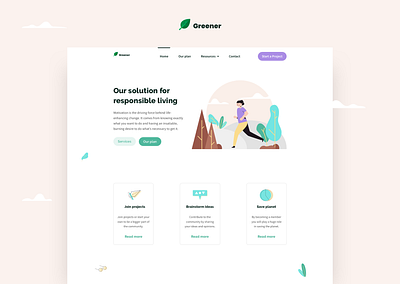 Greener: Landing page for responsible living branding colors design eco ecology flat illustration landing page minimal minimalistic modern typography ui uiux ux